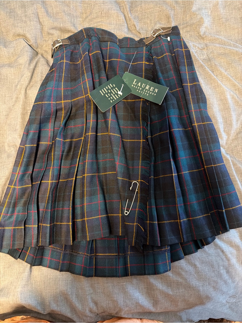 Ralph Lauren Classic Plaid Pleated Womens Skirt - Black and Green